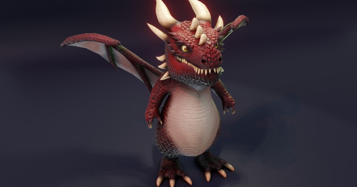 Stylized Red Dragon 3D Model (Low-Poly, Game-Ready, Animated, Built-In ...