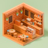 Cozy Coffee Shop Interior Props & Modular Parts