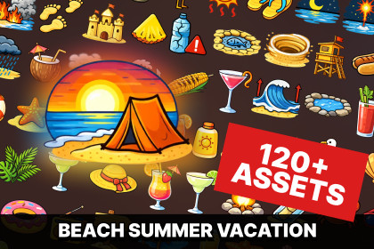 Beach Summer Vacation Icons Pack Casual Survival Adventure and Simulation Games