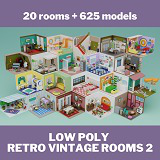 Low Poly Retro Vintage Rooms Interiors 2