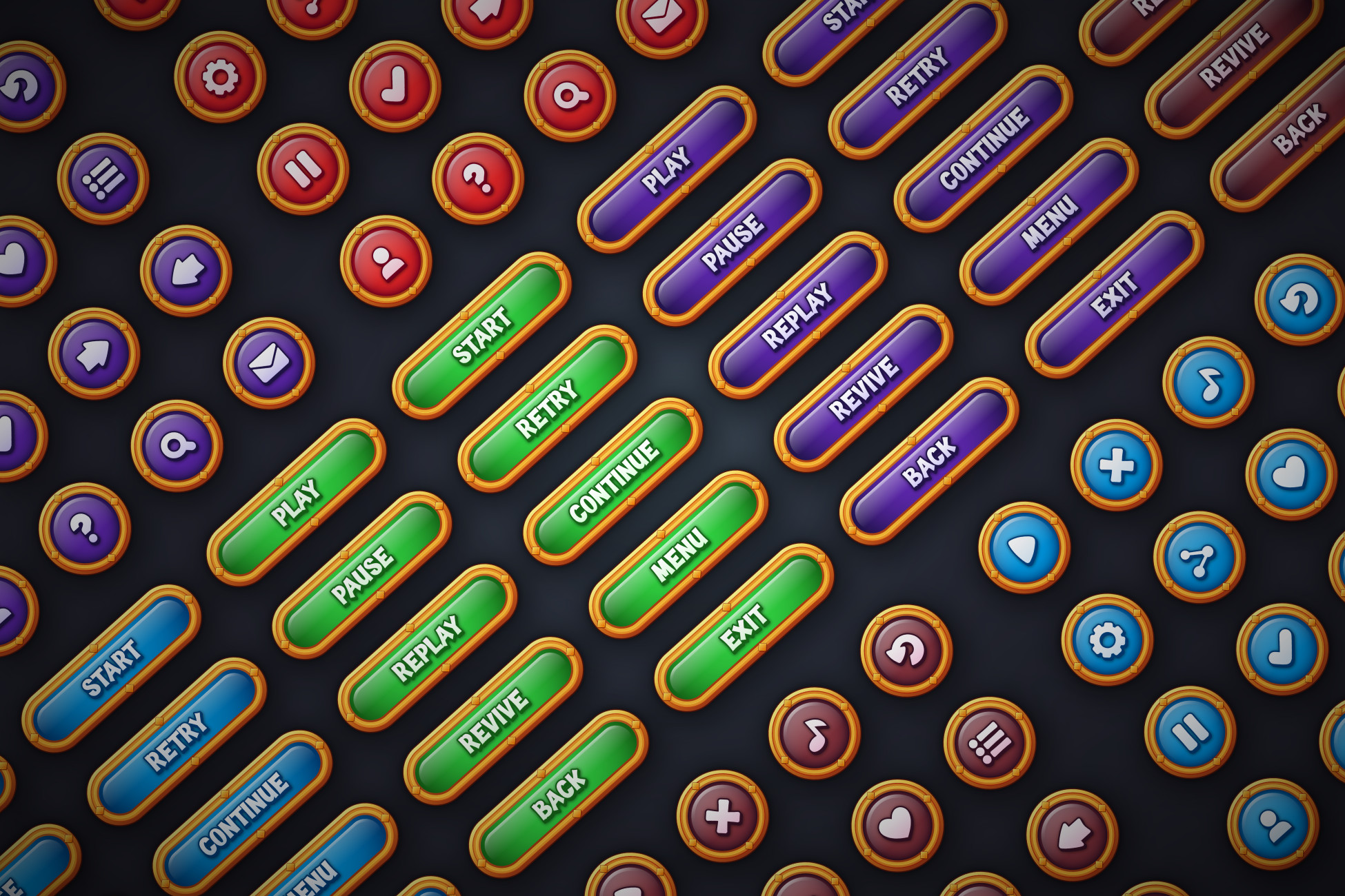 Image Styled Buttons Game Buttons Pack 10 - Cartoon Style Buttons kit for Casual Games | 2D ...
