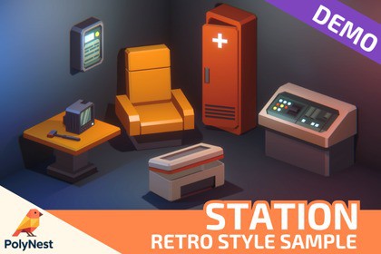 FREE Demo: Low Poly Sci-Fi Station Retro Style Sample