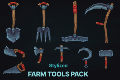 Stylized Farm Tools Pack – Low Poly Hand-Painted 3D Assets