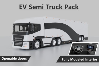 EV Semi Truck Vehicle Pack – Modular Trailer, With Interior & Openable Doors