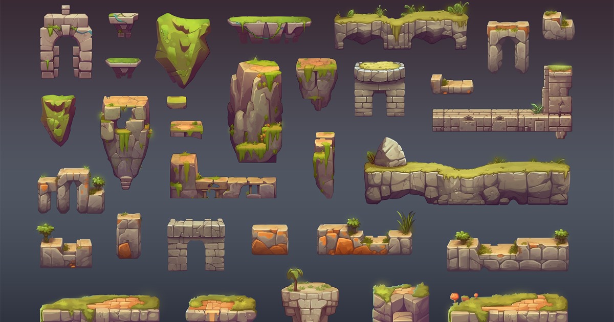 2d cartoon platformer stone rock blocks tileset vol.1 | 2D 环境 | Unity ...