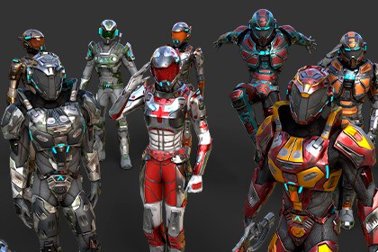 Low-Poly Sci-Fi Space Marines Bundle