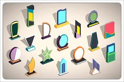 17 Winner Award Trophy Shield Pack - Low Poly Reward Set