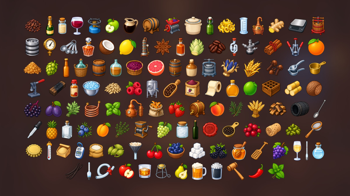Winemaking Brewing Distillery Fermentation Beverage Production Icons Pack