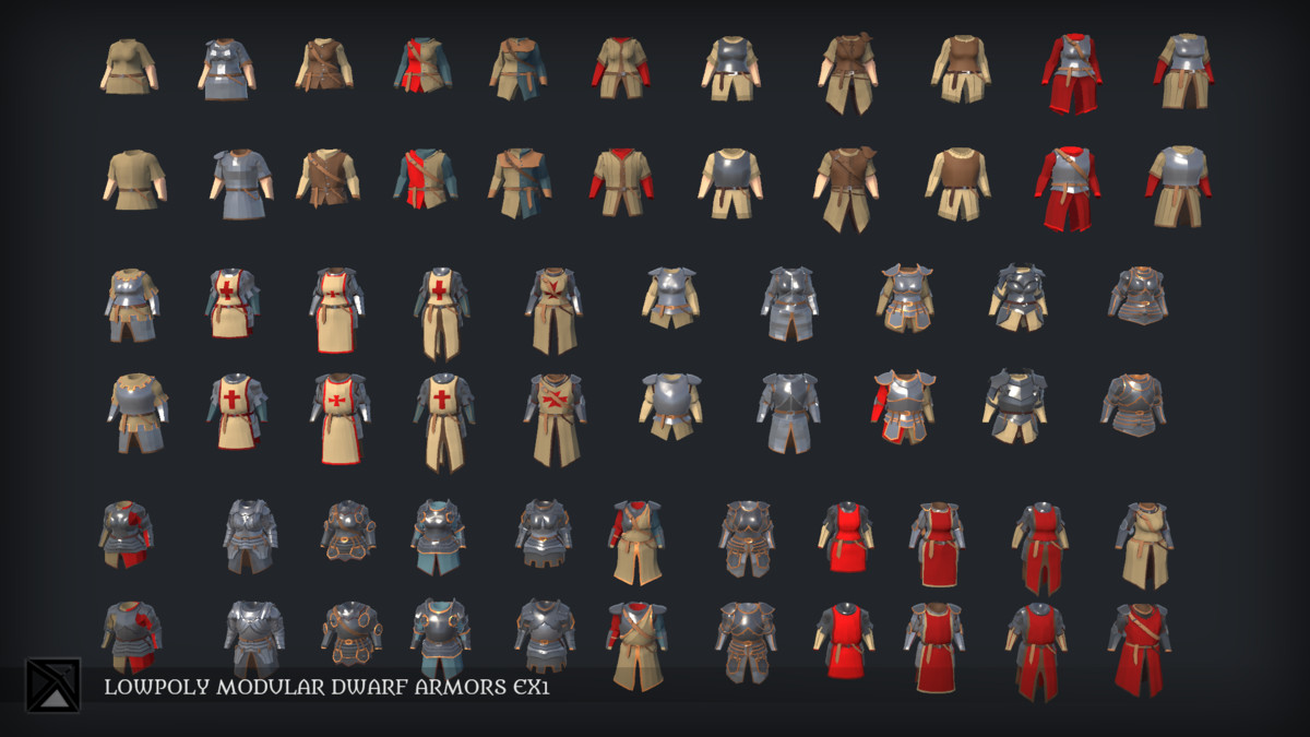 Lowpoly Dwarfs Modular Armors Ex1 - MEDIEVAL FANTASY SERIES