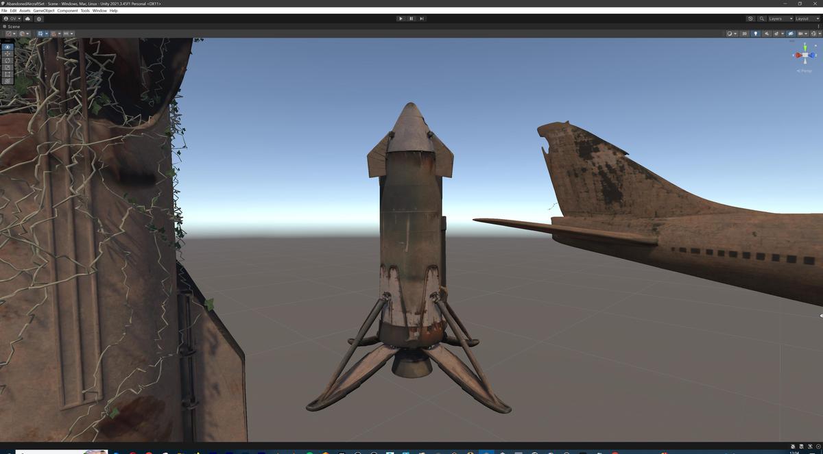 Old Abandoned Junk Rusty Aircraft and Helicopter Set 3d Game Ready Modular Props