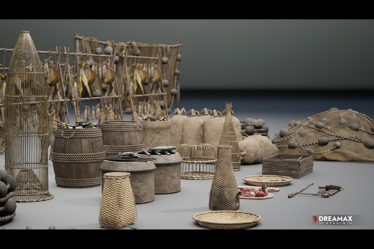 Medieval Fishing Props - Line, Net, Tackle & Preservation Tools Vol. 2