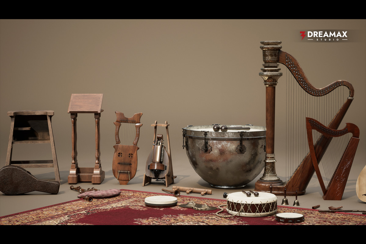 Medieval Musical Instruments - Lutes, Harps, Drums & Fantasy Bardic Props