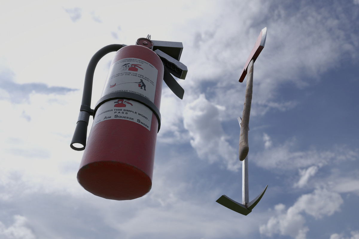 Fire Extinguisher, Crowbar & Fire Axe