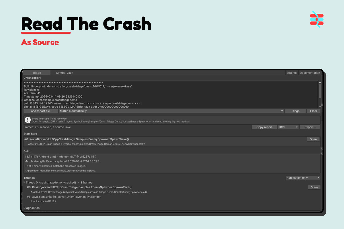 IL2CPP Crash Triage & Symbol Vault