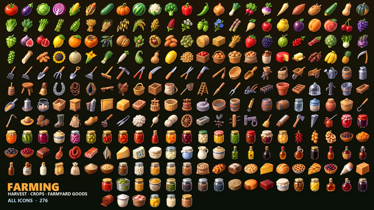 Farming & Harvest Icons - 276 Crop Items