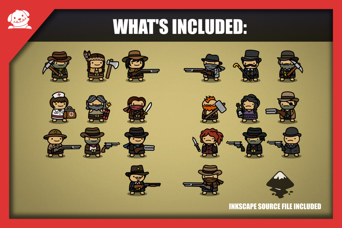 Simple 2D Cute Wild West Characters