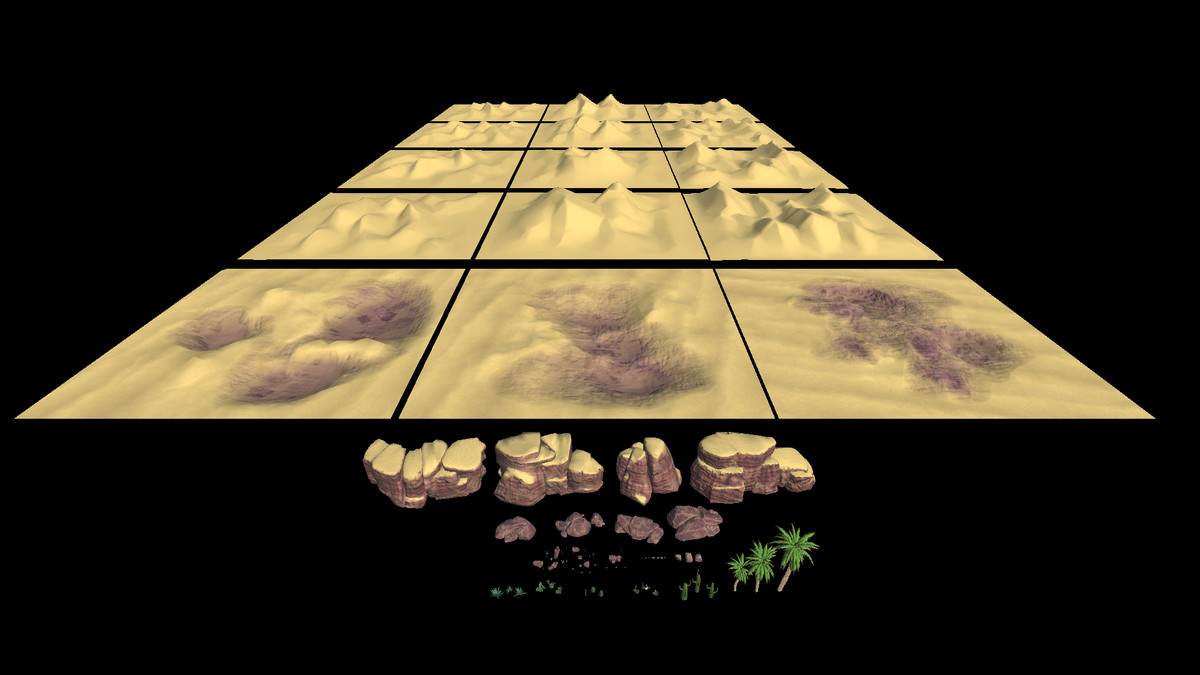 desert dunes, cliffs, rocks & vegetation
