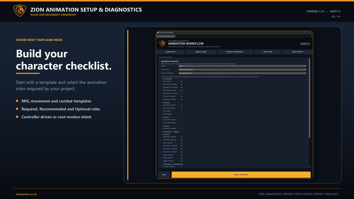 Zion Animation Setup & Diagnostics