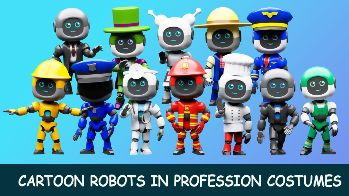 Сartoon robots 1 01 in professions costumes