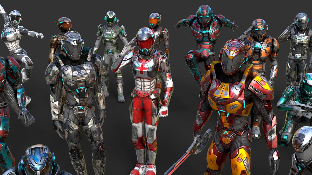 Low-Poly Sci-Fi Space Marines Bundle