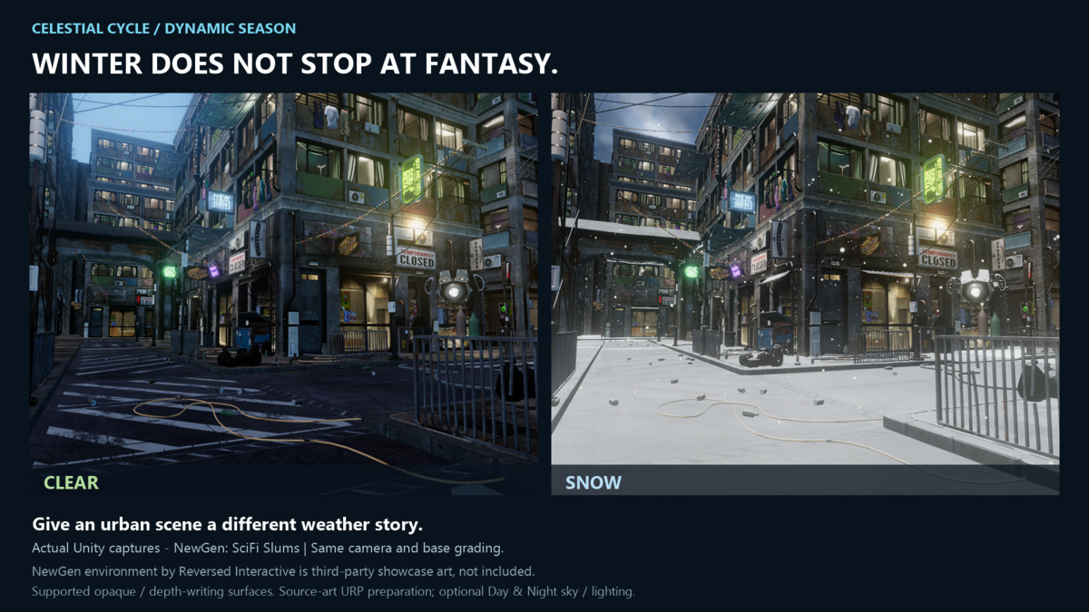 Celestial Cycle: Dynamic Season – URP Snow, Rain & Footprints