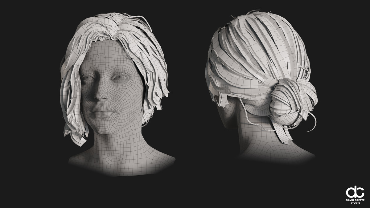 Realistic female hairstyles, pack #4 | Rigged hair, game-ready, low-poly