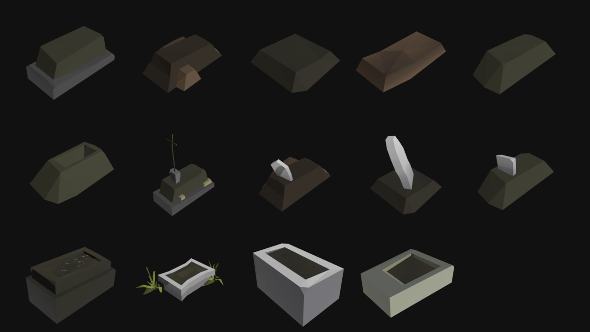 Low Poly Cemetery Grave Kit with LODs