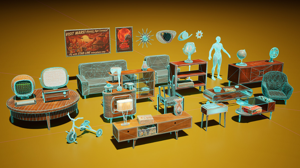 Retro-Futuristic Props / Retro Room Props Interior / Retrofuturism Pack