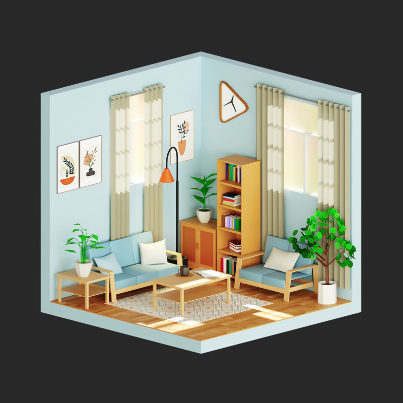 Interior 1 Low-poly 3D models Pack