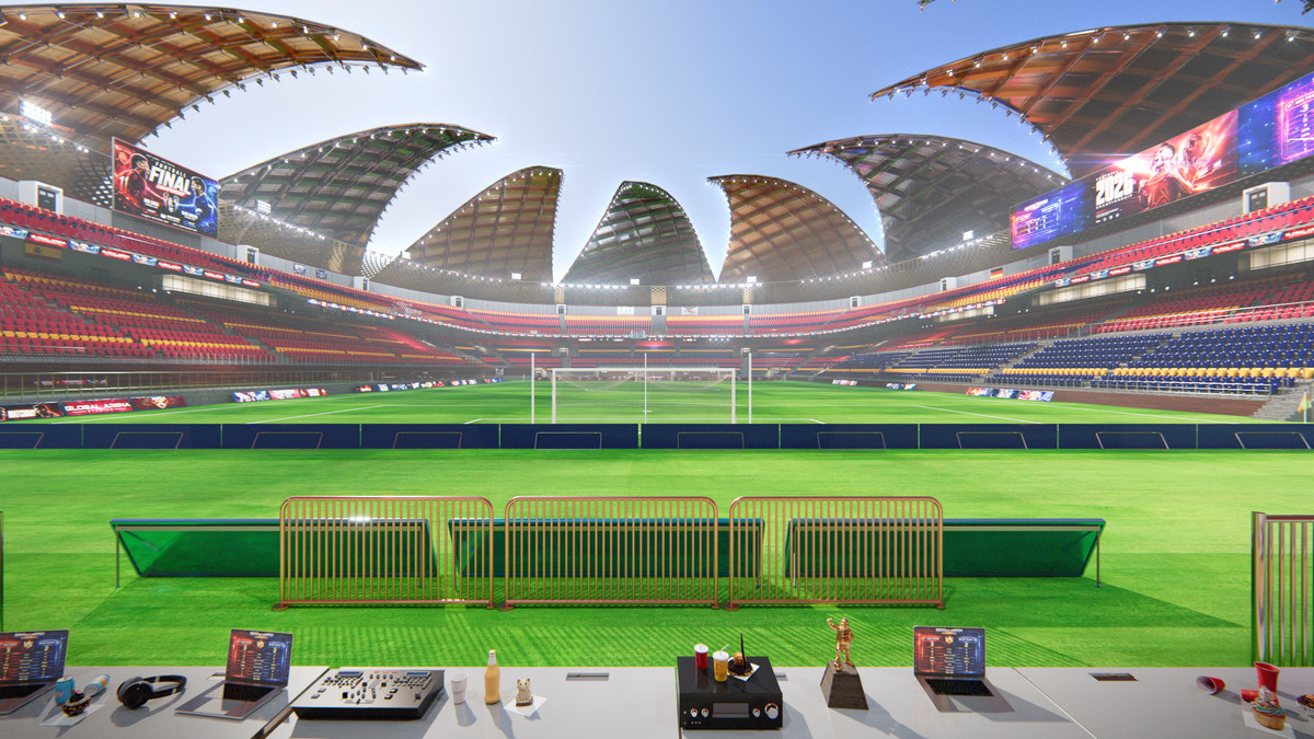 Modular Soccer Football Stadium Arena With 4 Roofs - Sport Environment 3d Level