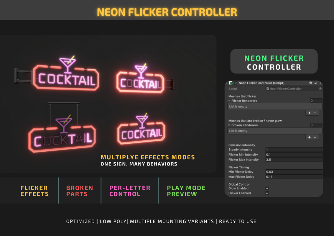 Low Poly Sci-Fi Neon Signs / Cosmic Retro