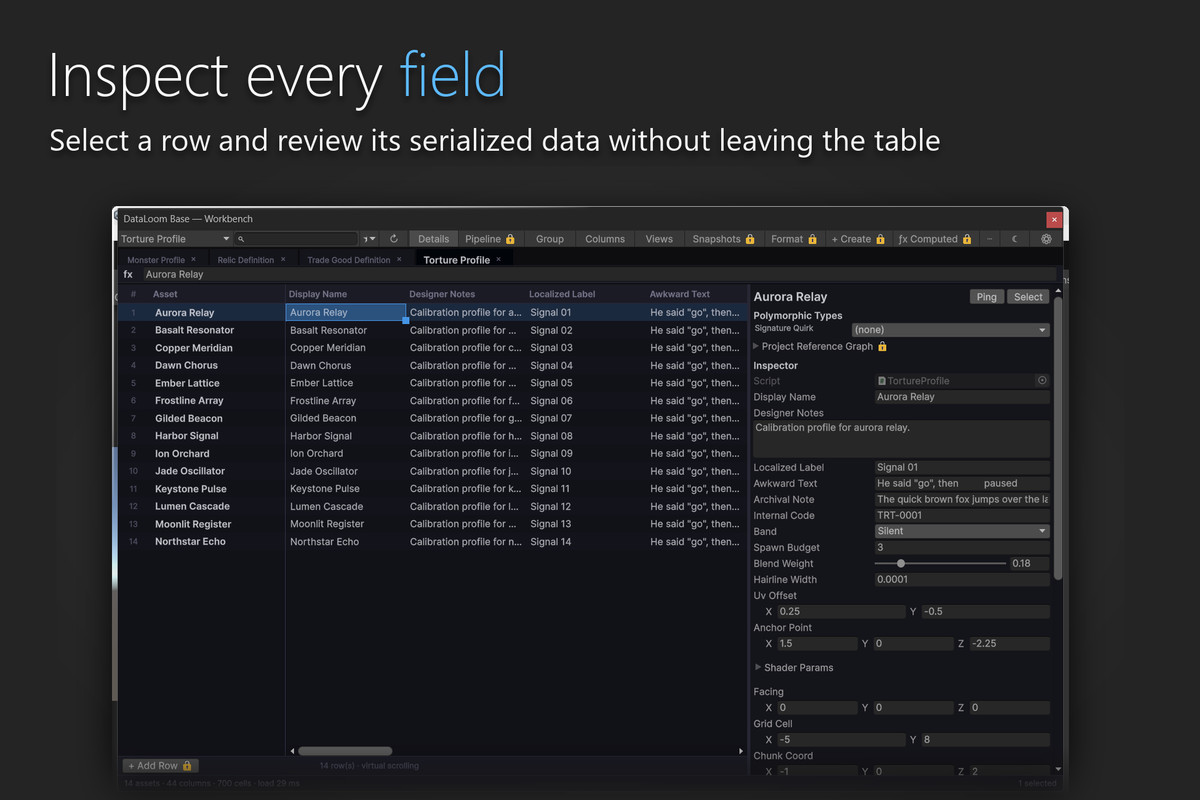 DataLoom Base - ScriptableObject Spreadsheet Editor