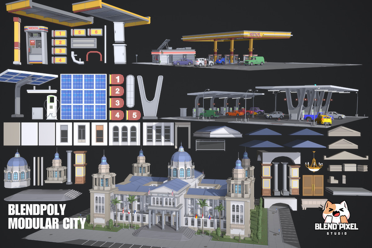 BlendPoly Modular City - Low Poly Assets