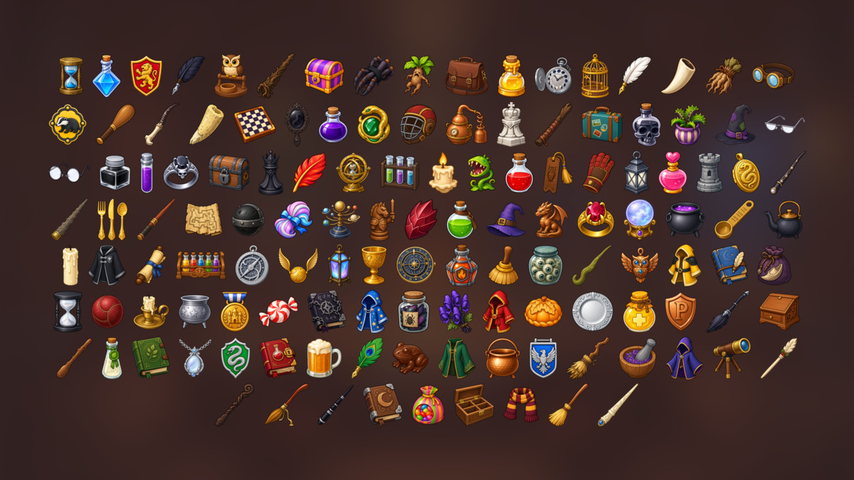 Wizard School Magic Potions Alchemy Spellcraft Fantasy Icons Pack