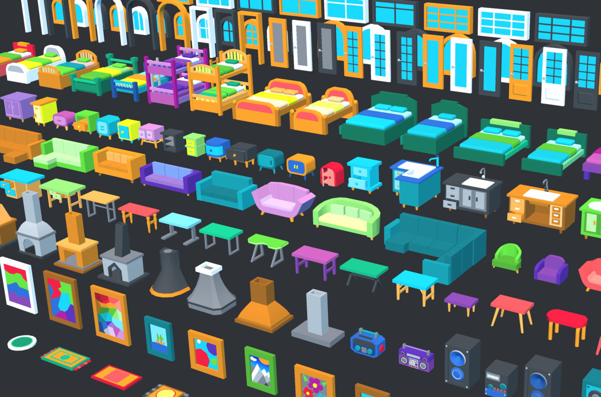 Cute Low Poly Furniture Pack - Colorful Interior Props