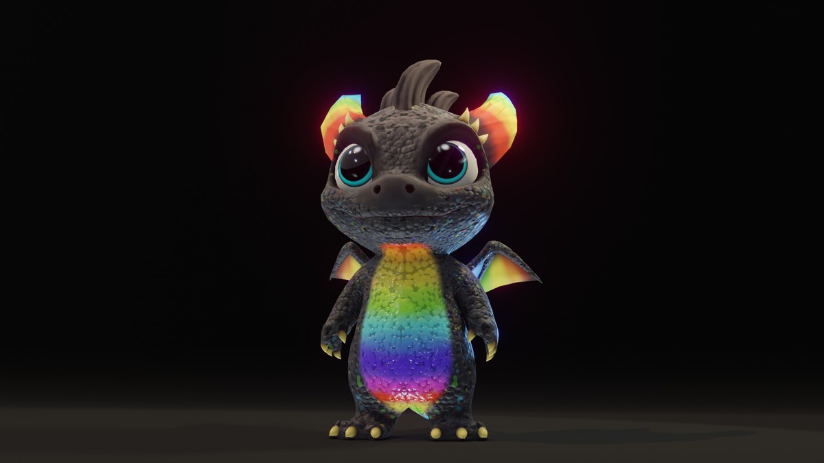 Cartoon Rainbow Dragon 3D Model (Low-Poly, Game-Ready, Animated, Built-In)