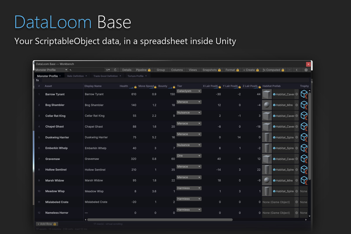 DataLoom Base - ScriptableObject Spreadsheet Editor