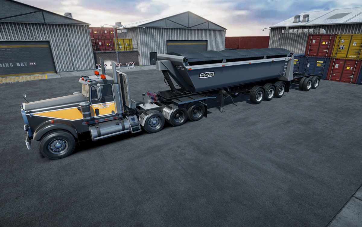 Semitruck with dump trailer