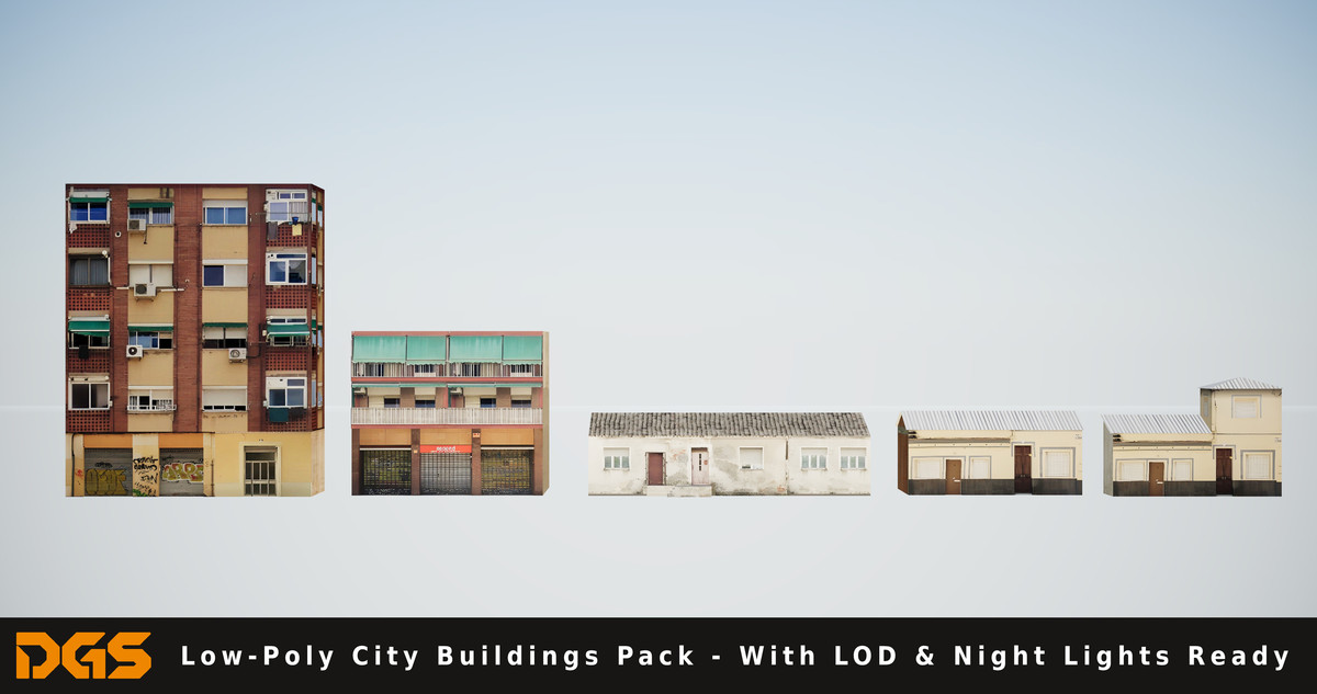 Low-Poly City Buildings Pack - With LOD & Night Lights Ready