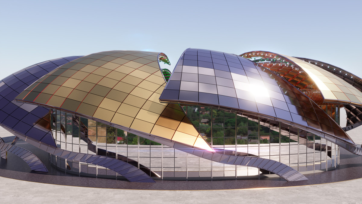 Modular Soccer Football Stadium Arena With 4 Roofs - Sport Environment 3d Level