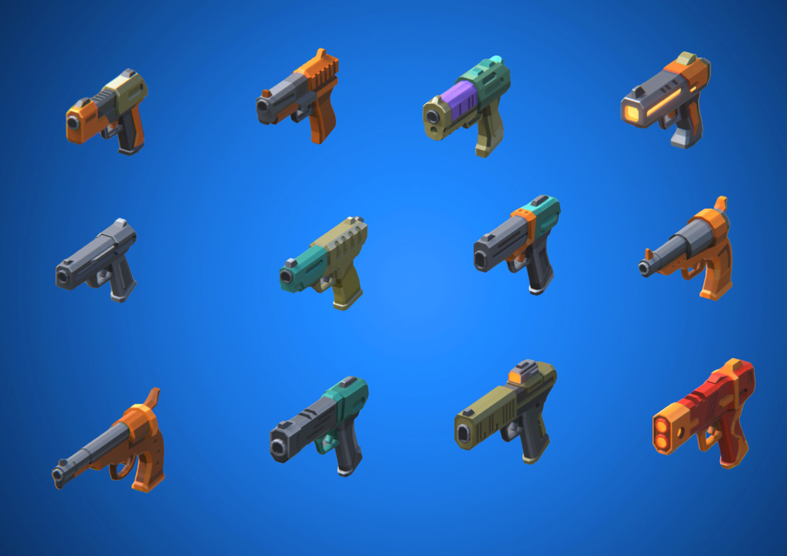 Low Poly Sci-Fi Blasters Bundle (36 weapons) - Retro Style