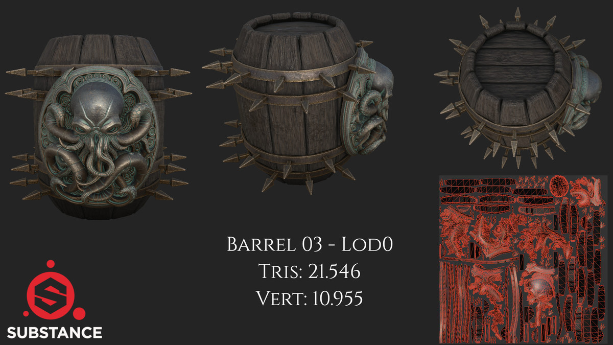 4 Dark Fantasy Destructible Barrels