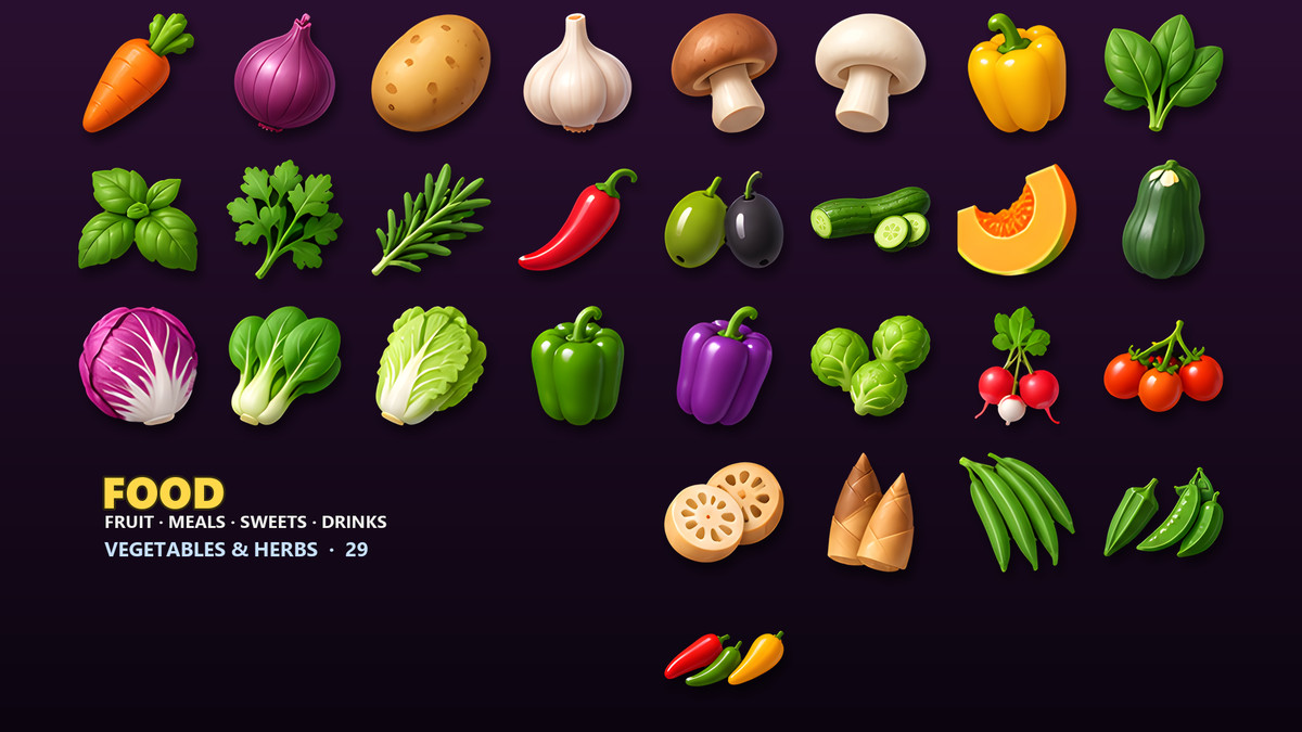 Food & Drink Icons - 232 Game Items