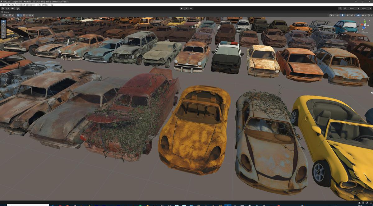 Old Abandoned Junk Rusty Vehicles 3d Game Ready Set (Car, Bus, Motorcycle, Bike)