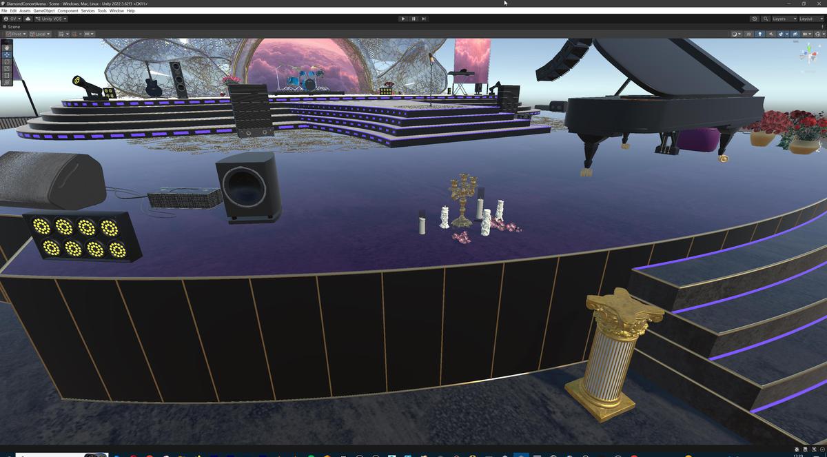 Diamond Concert Arena Stage Venue - Modular 3d Scene (with Piano, Drums, Guitar)