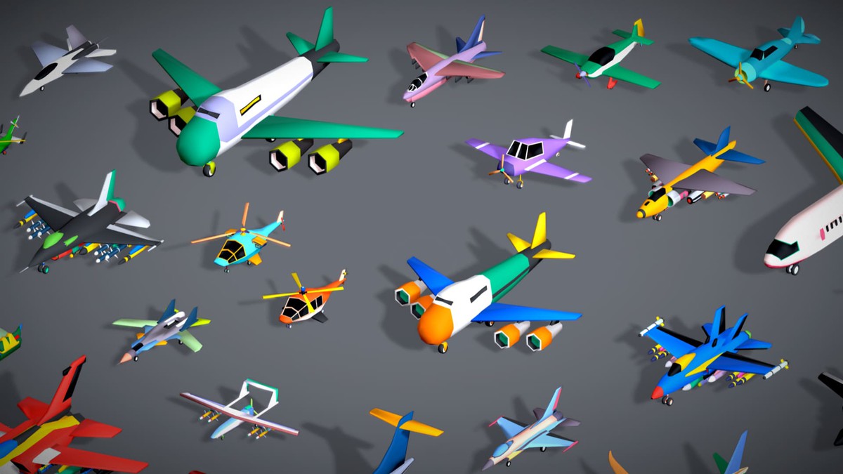 55 Stylized Airfield Vehicle Pack: Aircraft Plane Helicopter - Lowpoly Toon Kit