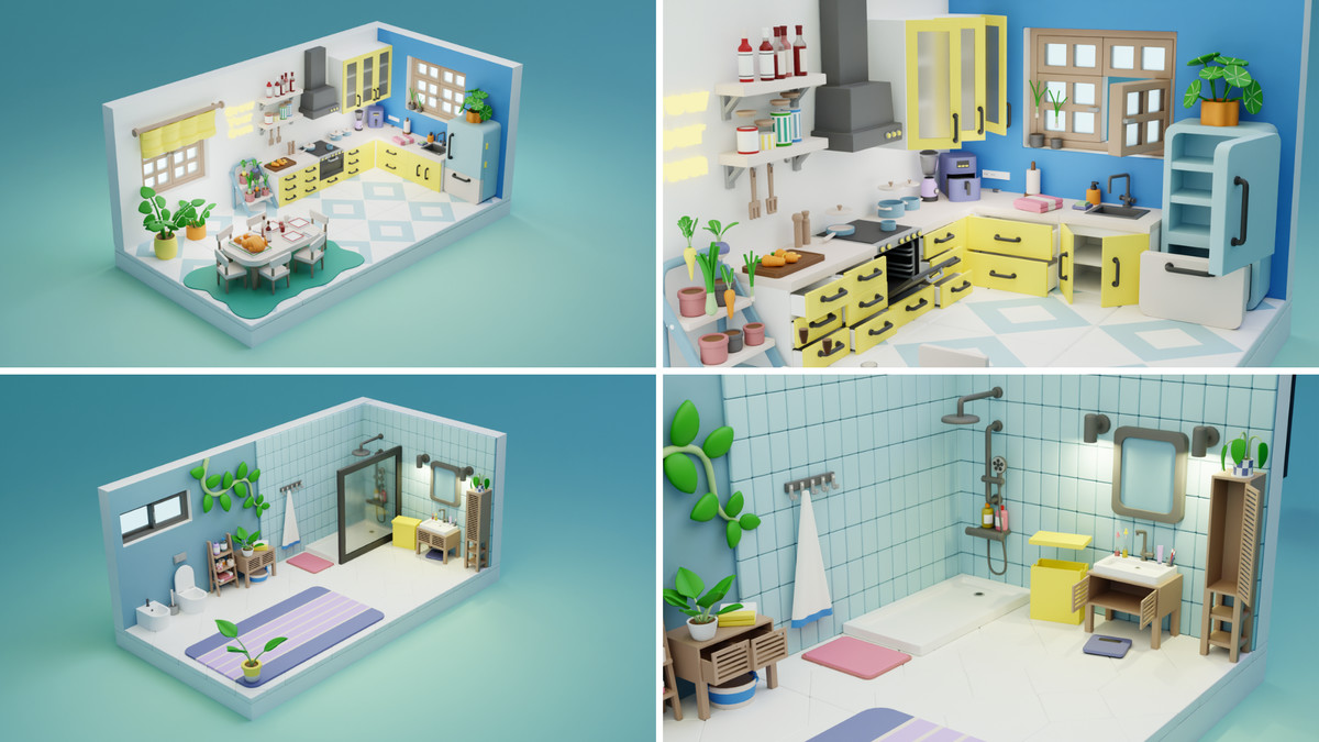 BIG PACK Interactive Cartoon Interiors & Rooms