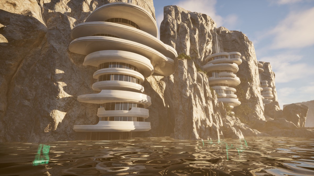 Futuristic Cliffside Habitat – Modular Sci-Fi Environment