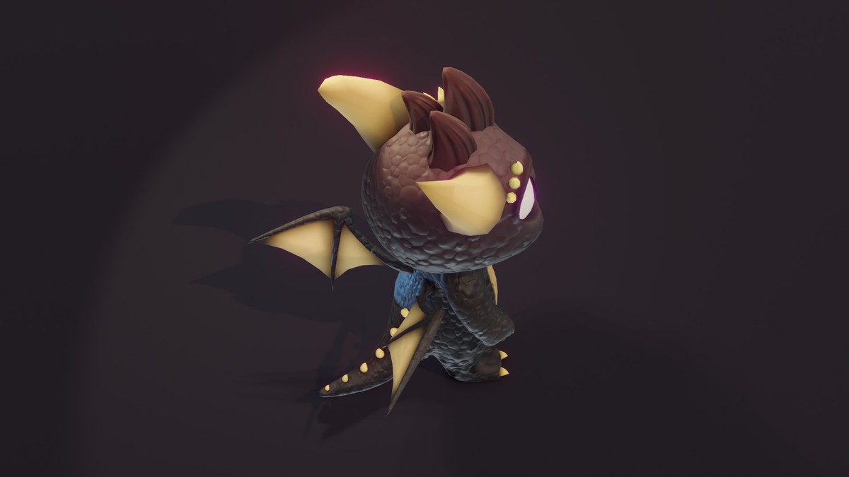 Cartoon Black Baby Dragon 3D Model (Low-Poly, Game-Ready, Animated, Built-In)