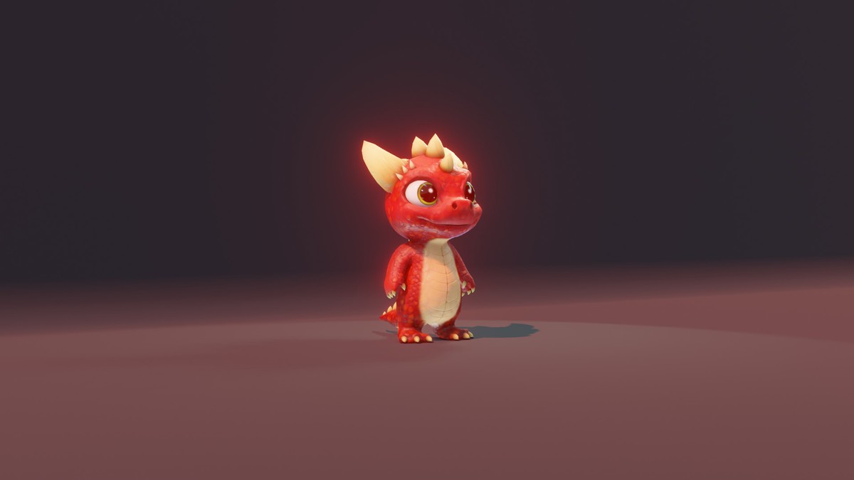 Cartoon Red Dinosaur 3D Model (Low-Poly, Game-Ready, Animated, Built-In)